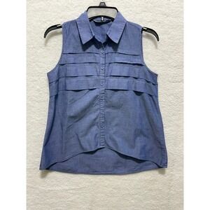 Signature Larry Levine Womens Blue Sleeveless‎ Button Down Shirt